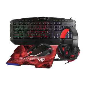 KIT GAMING 4 EN 1 NGC-KRAKEN AUDIFONOS LED TECLADO 114 TECLAS MOUSE 7 BOTONES HASTA 3200DPI MOUSEPAD ROJO