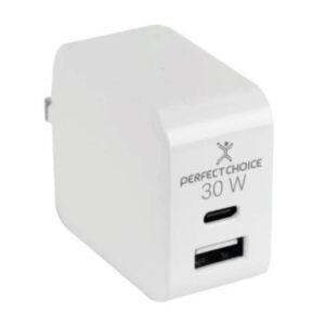 Adaptador de Corriente Perfect Choice 30W Carga Rápida Puertos USB C+A Blanco